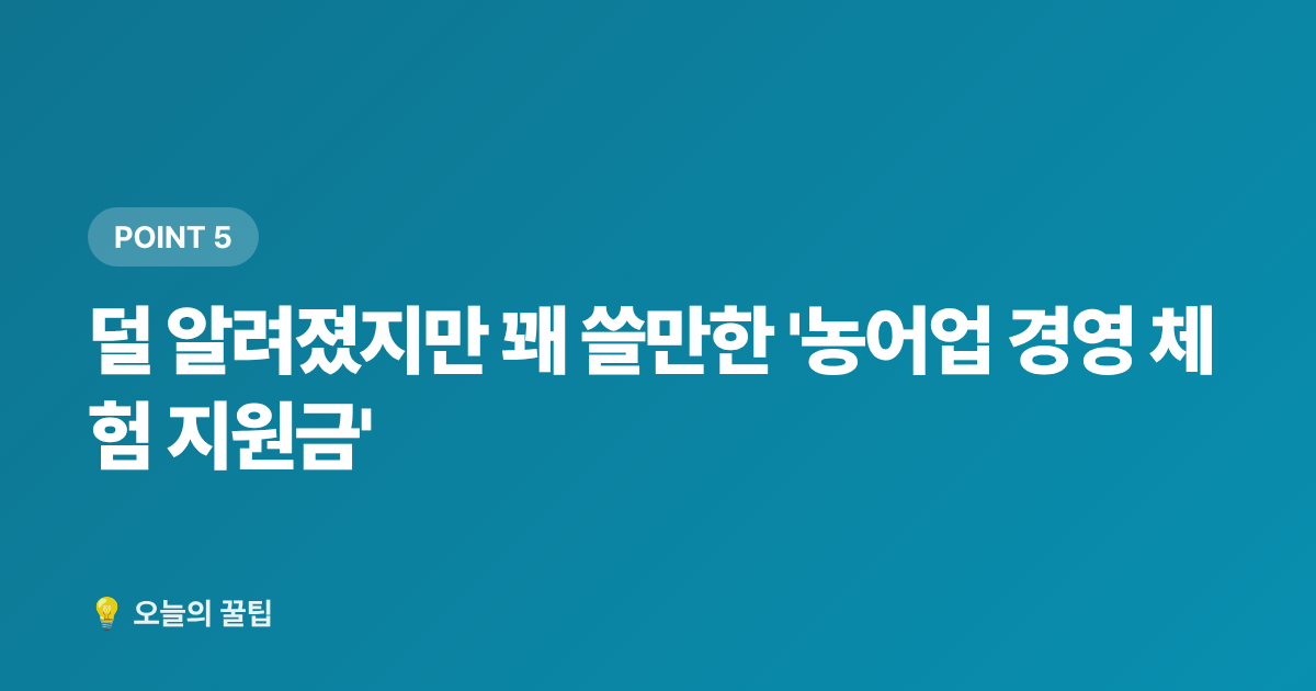 덜 알려졌지만 꽤 쓸만한 '농어업 경영 체험 지원금' - 9월 정부지원금 신청 기한 총정리 — 놓치면 손해보는 환급·보조금